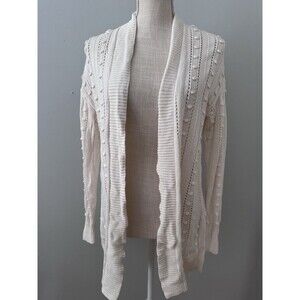 Loft Women's Open Cardigan Sweater Polka Dots Textured‎ Ivory Grandmacore Sz M